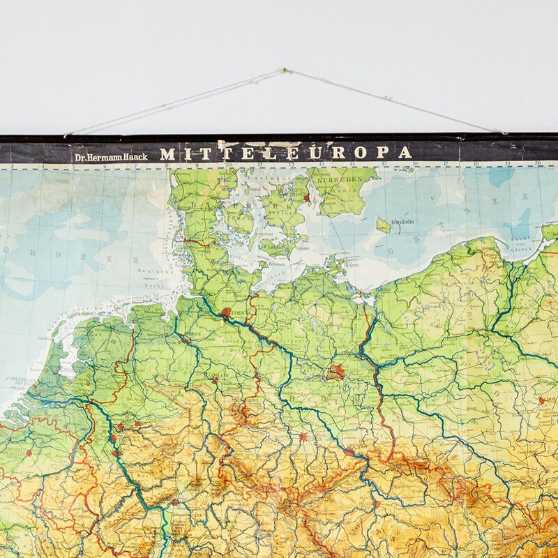 Carta geografica d'epoca dell'Europa centrale di VEB Hermann Haack, Germania 1970