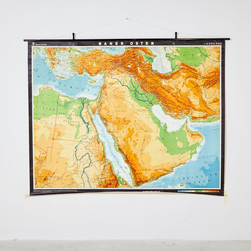 Vintage kaart van het Midden-Oosten door VEB Hermann Haack, Duitsland 1970
