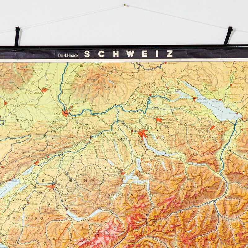 Vintage kaart van Zwitserland door VEB Hermann Haack, Duitsland 1970