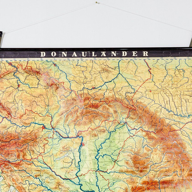 Mapa vintage do rio Danúbio pelo Dr. Haack, Alemanha 1970