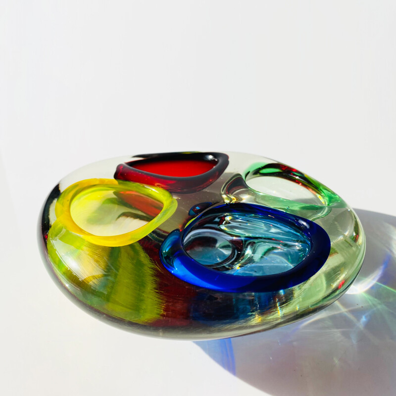Vintage ashtray in Murano glass, 4 compartments, Italy 1970s