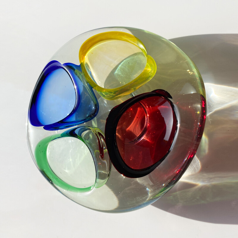 Grand cendrier vintage en verre de Murano multicolore 4 compartiments, Italie 1970