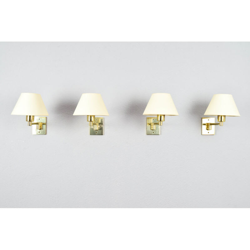 Set of 4 vintage Swivel Arm Brass Sconce by George W. Hansen for Metalarte 1960s