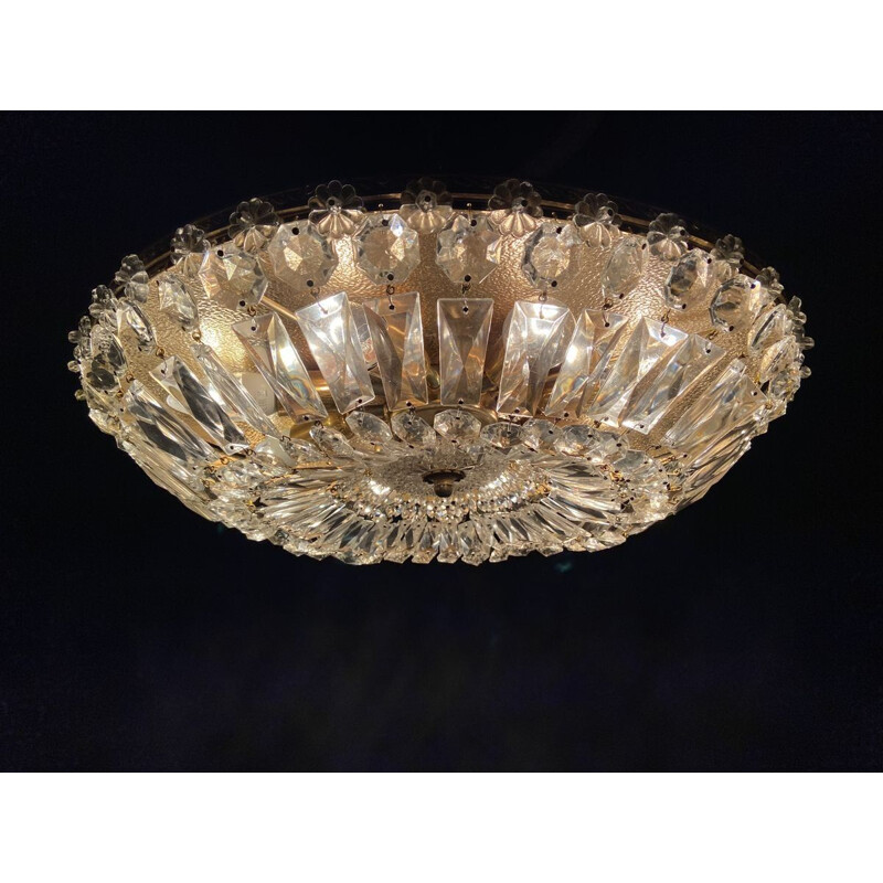 Vintage Crystal Flushmount Ceiling Lamp 1960s