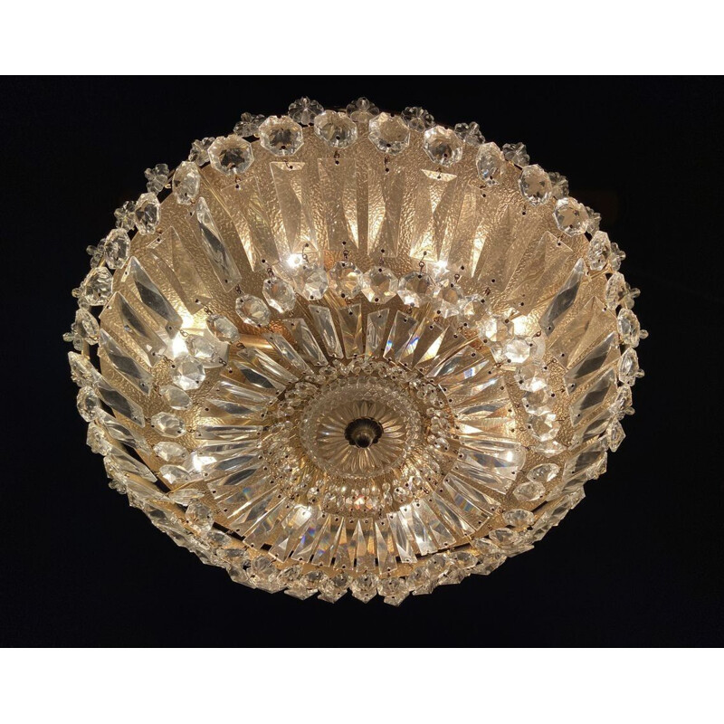 Vintage Crystal Flushmount Ceiling Lamp 1960s