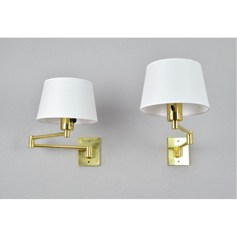 Pair of vintage Modern Swing Arm Brass Sconces by George W Hansen for Metalarte, Spanish 1960s