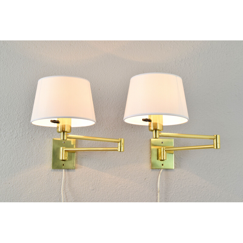 Pair of vintage Modern Swing Arm Brass Sconces by George W Hansen for Metalarte, Spanish 1960s