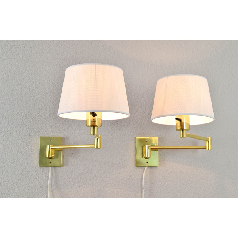 Pair of vintage Modern Swing Arm Brass Sconces by George W Hansen for Metalarte, Spanish 1960s