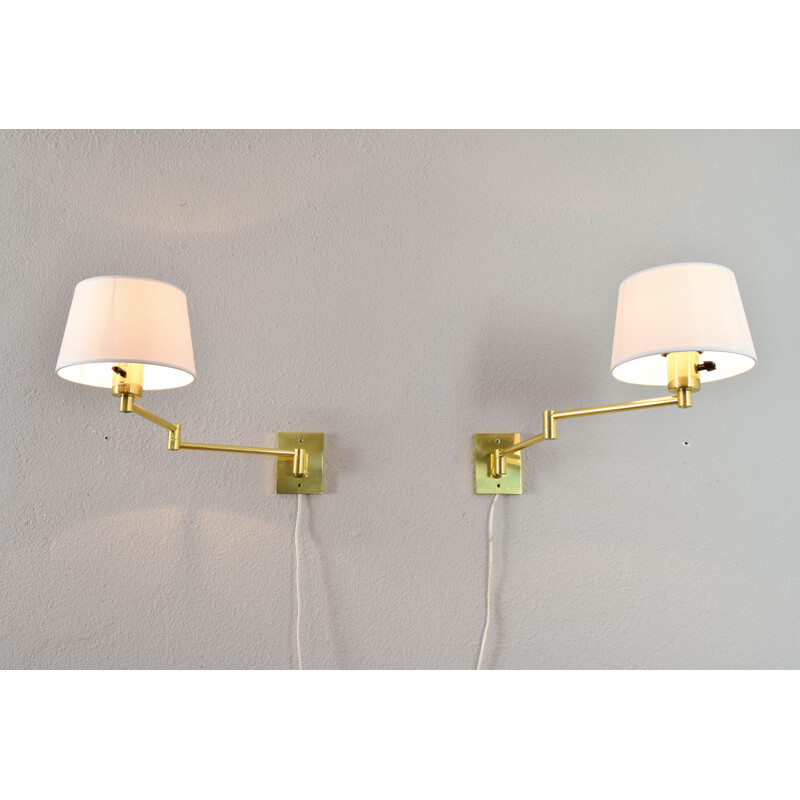 Pair of vintage Modern Swing Arm Brass Sconces by George W Hansen for Metalarte, Spanish 1960s