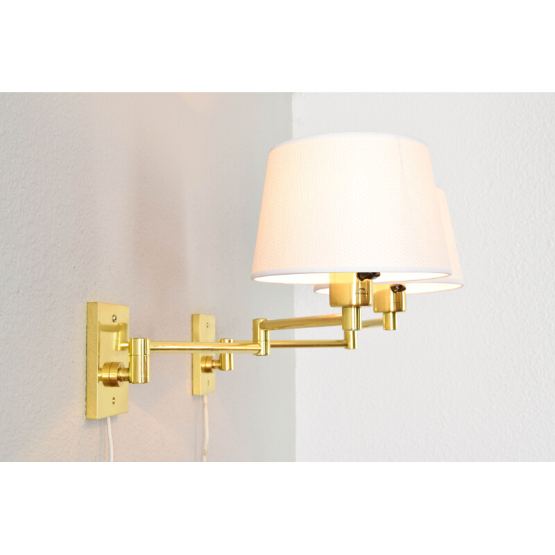 Pair of vintage Modern Swing Arm Brass Sconces by George W Hansen for Metalarte, Spanish 1960s