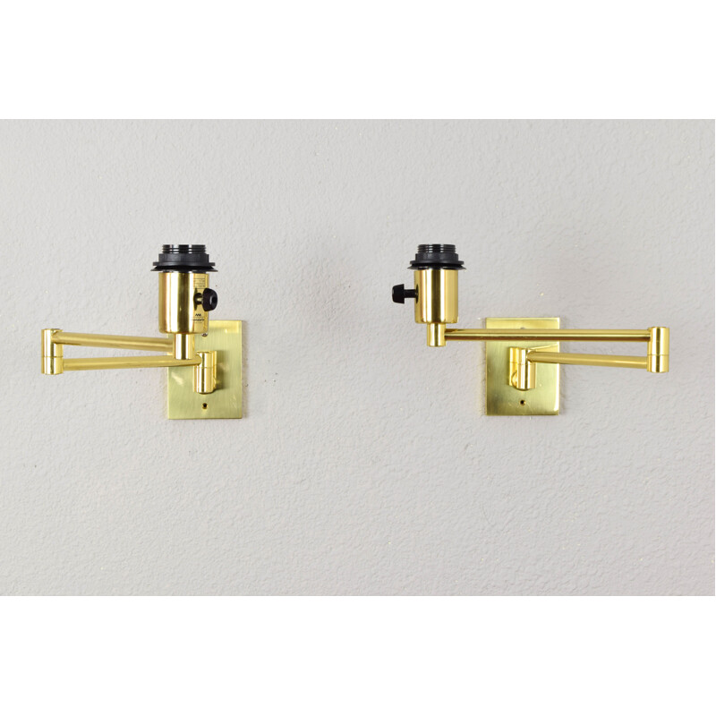 Pair of vintage Modern Swing Arm Brass Sconces by George W Hansen for Metalarte, Spanish 1960s