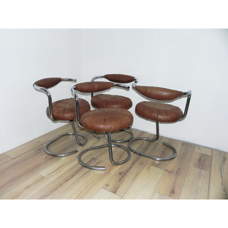 Set of 4 "Cobra" chairs in leatherette, Giotto STOPPINO - 1970s