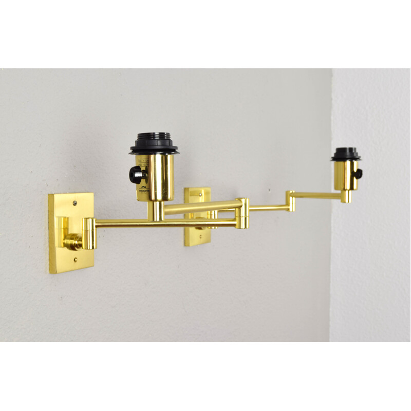 Pair of vintage Modern Swing Arm Brass Sconces by George W Hansen for Metalarte, Spanish 1960s