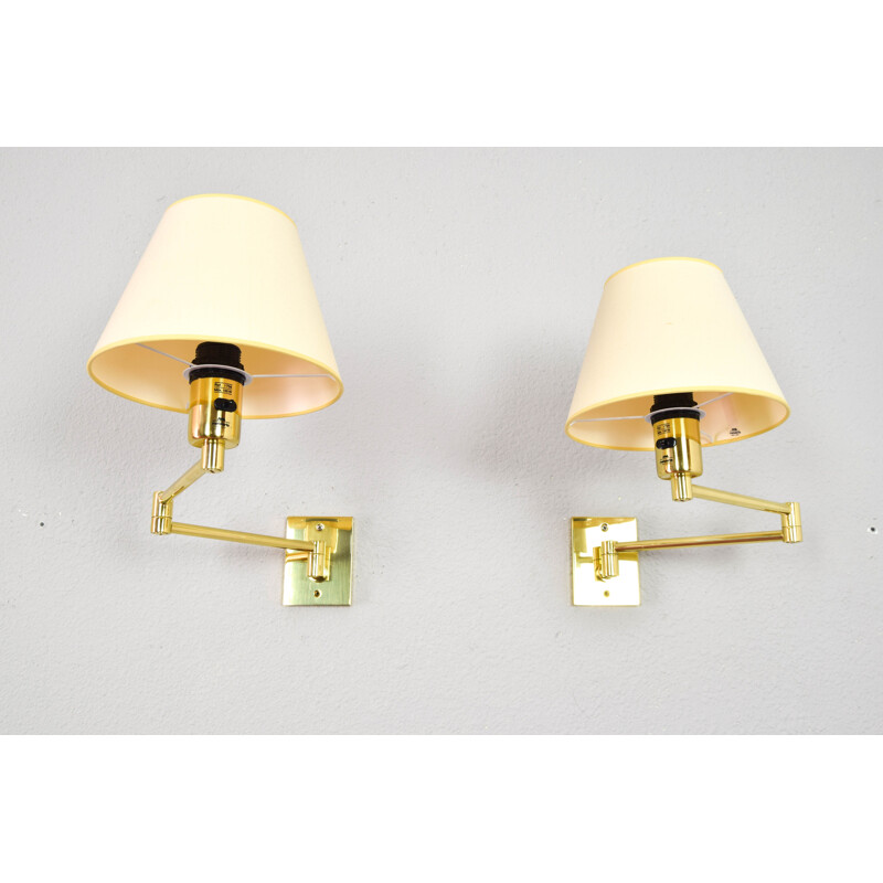 Pair of vintage Modern Swing Arm Brass Sconces by George W Hansen for Metalarte, Spanish 1960s