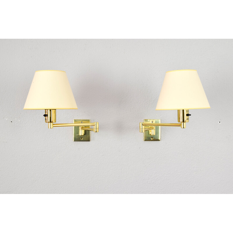 Pair of vintage Modern Swing Arm Brass Sconces by George W Hansen for Metalarte, Spanish 1960s