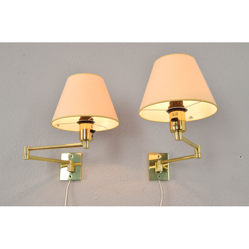 Pair of vintage Modern Swing Arm Brass Sconces by George W Hansen for Metalarte, Spanish 1960s