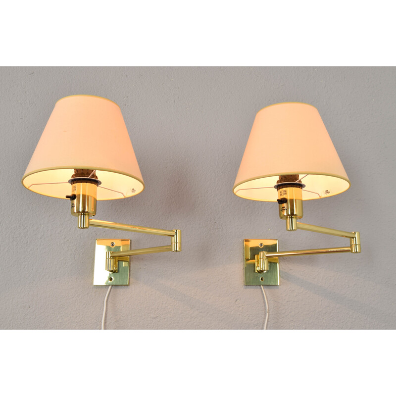 Pair of vintage Modern Swing Arm Brass Sconces by George W Hansen for Metalarte, Spanish 1960s