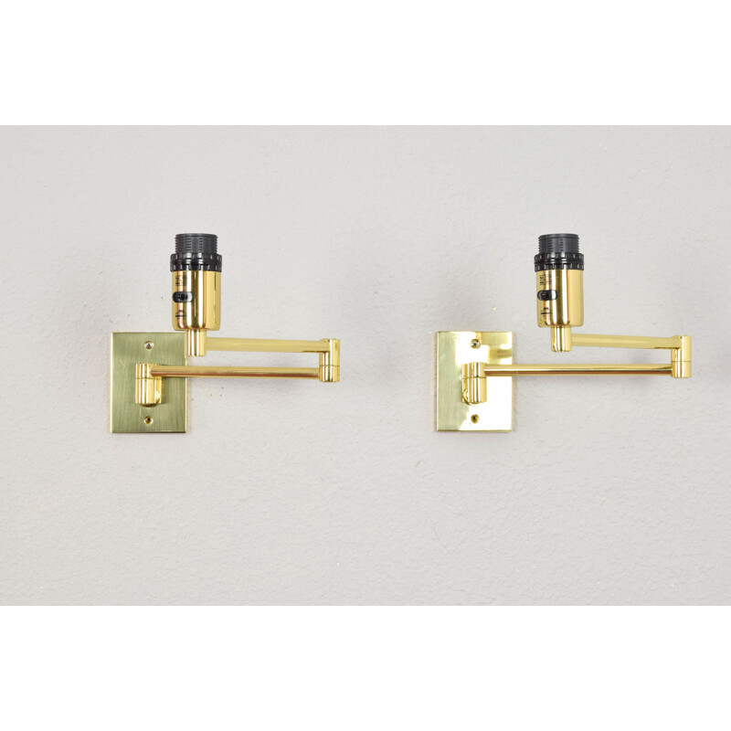 Pair of vintage Modern Swing Arm Brass Sconces by George W Hansen for Metalarte, Spanish 1960s