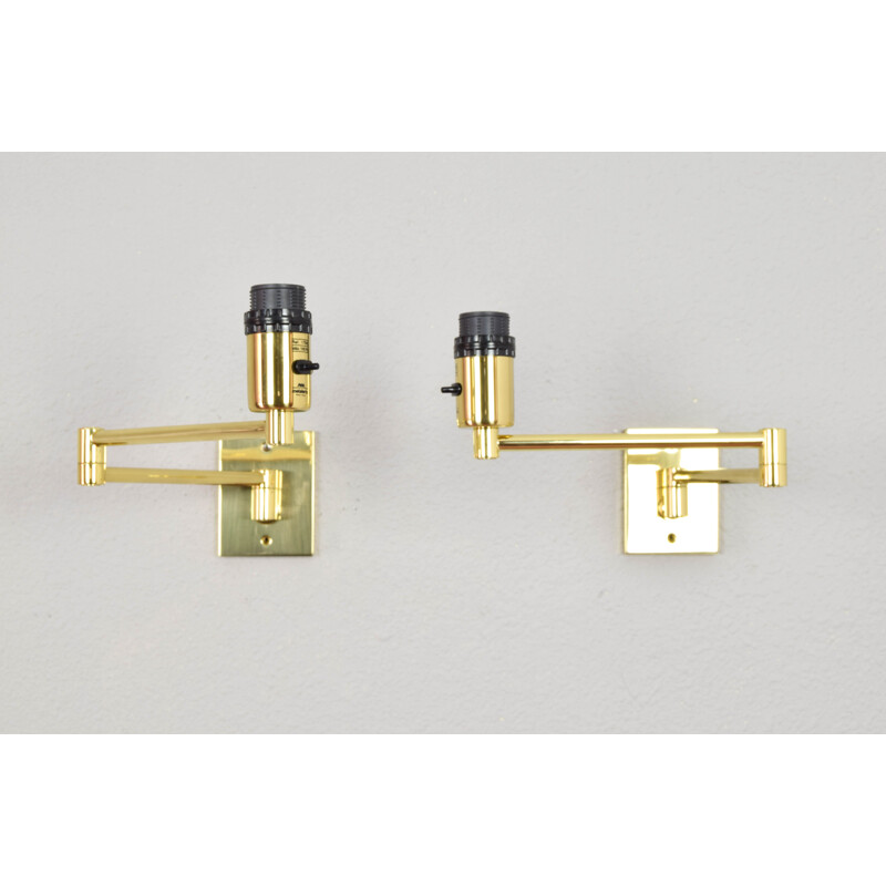 Pair of vintage Modern Swing Arm Brass Sconces by George W Hansen for Metalarte, Spanish 1960s