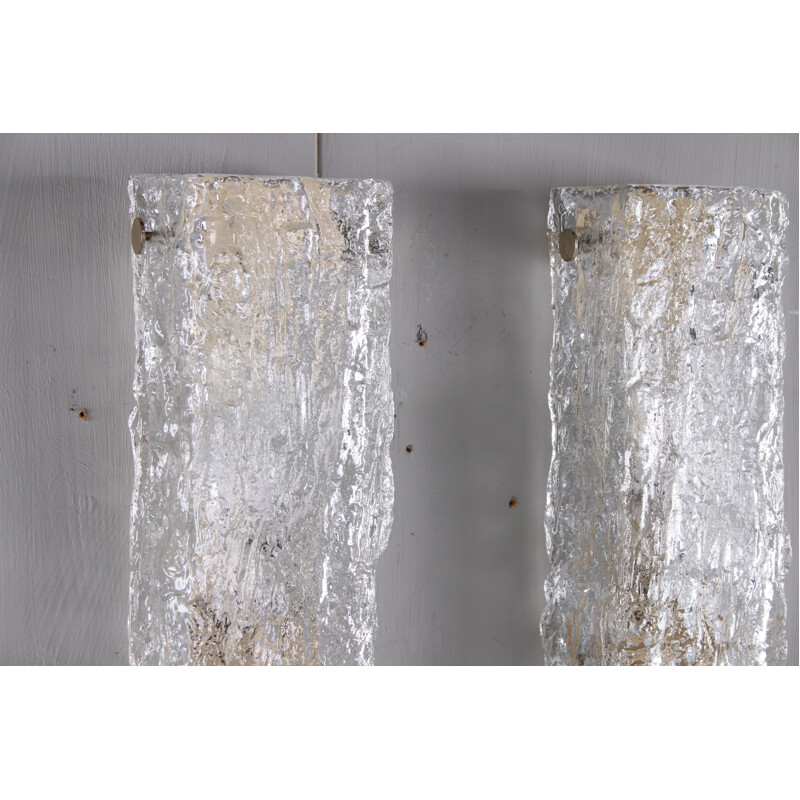 Pair of vintage Ice Glass Wall Lights by Kaiser Leuchten, German 1970s