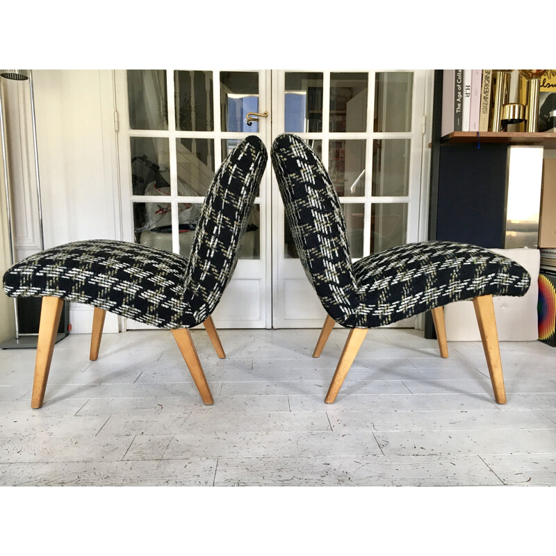 Pair of vintage "Vostra" armchairs in solid beech wood lacquered by Jens Risom, Germany 1949