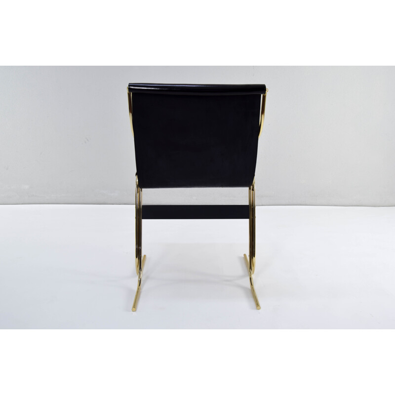 Pair of vintage Leather and Brass Cigno Chairs by Ross Littell and Kelly to Padova, Italy