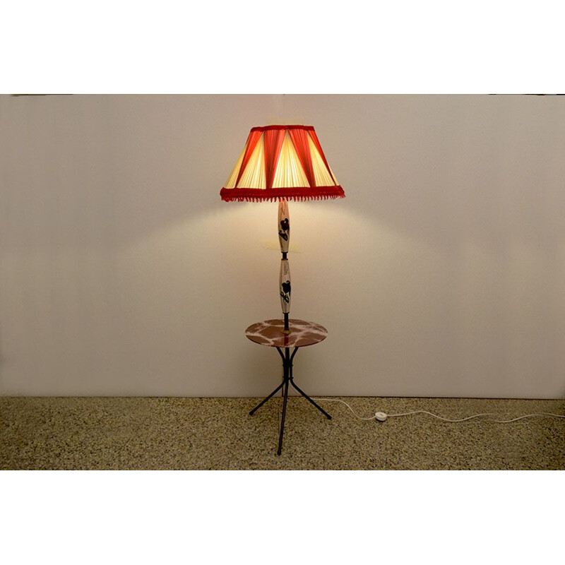 Lampada da tavolo in ottone e paralume in ceramica traforato country retrò  – h 58 cm