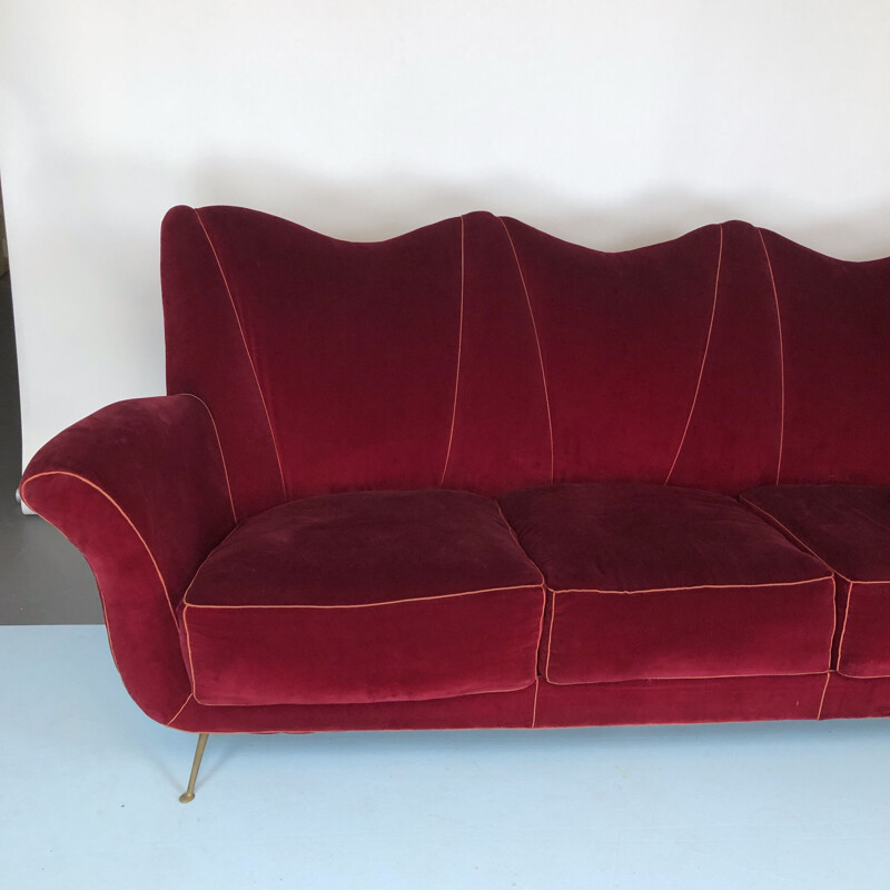 Canapé vintage en velours rouge Guglielmo Ulrich, italien 1950