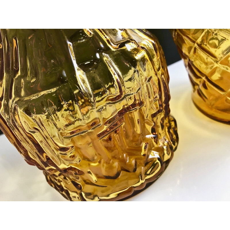Pair of vintage glass decanters with honey, Italy