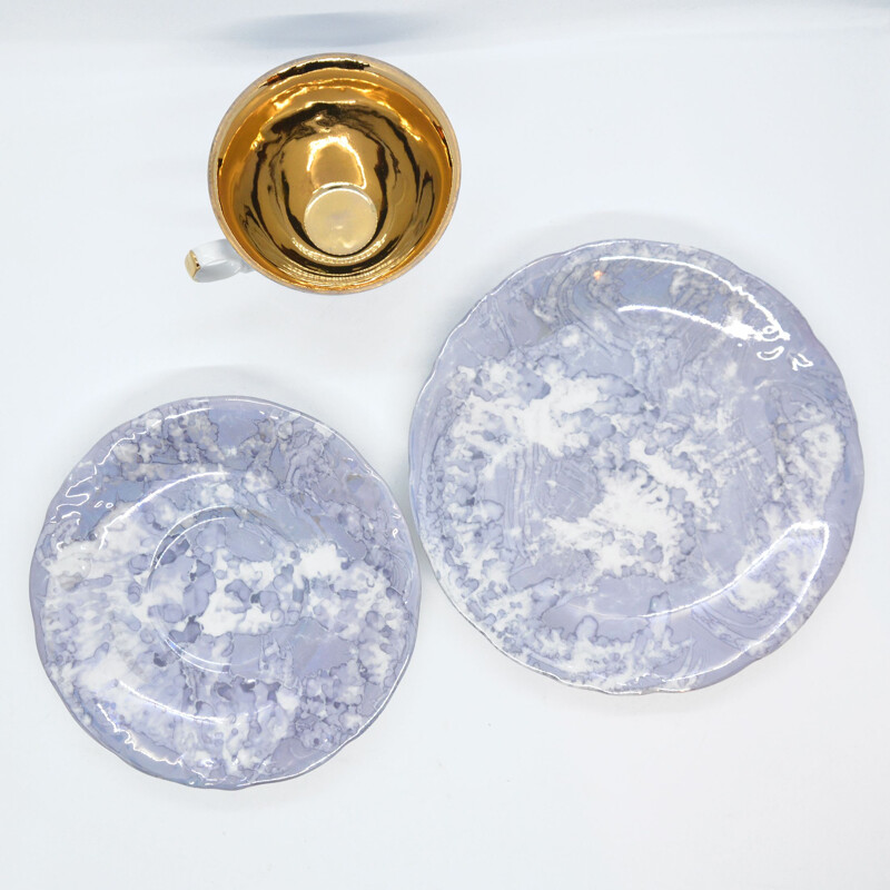 Vintage Marble purple breakfast set Wawel, Poland 1970s