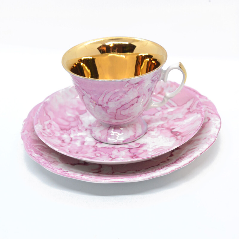 Vintage Marble Pink Breakfast Set Wawel, Poland 1970s