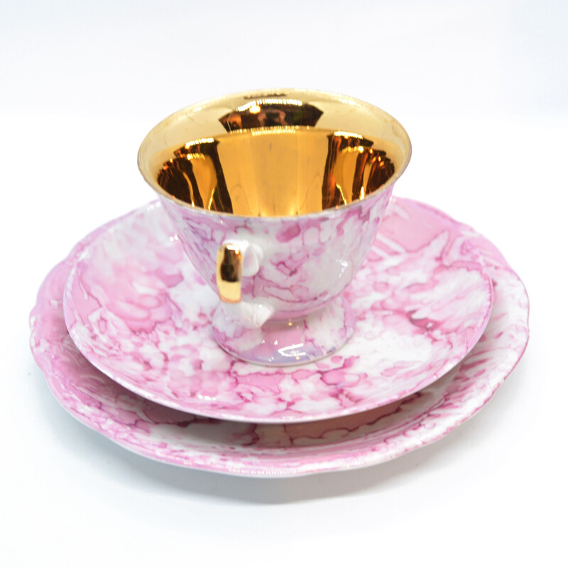 Vintage Marble Pink Breakfast Set Wawel, Poland 1970s