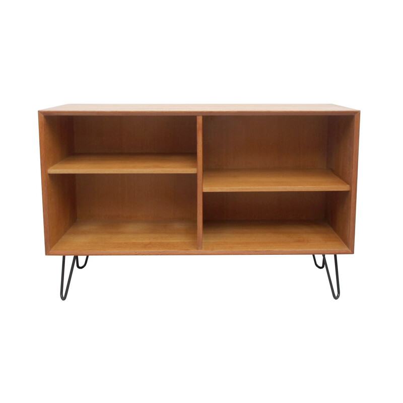 Vintage bookcase in oak with hairpin legs 1960s