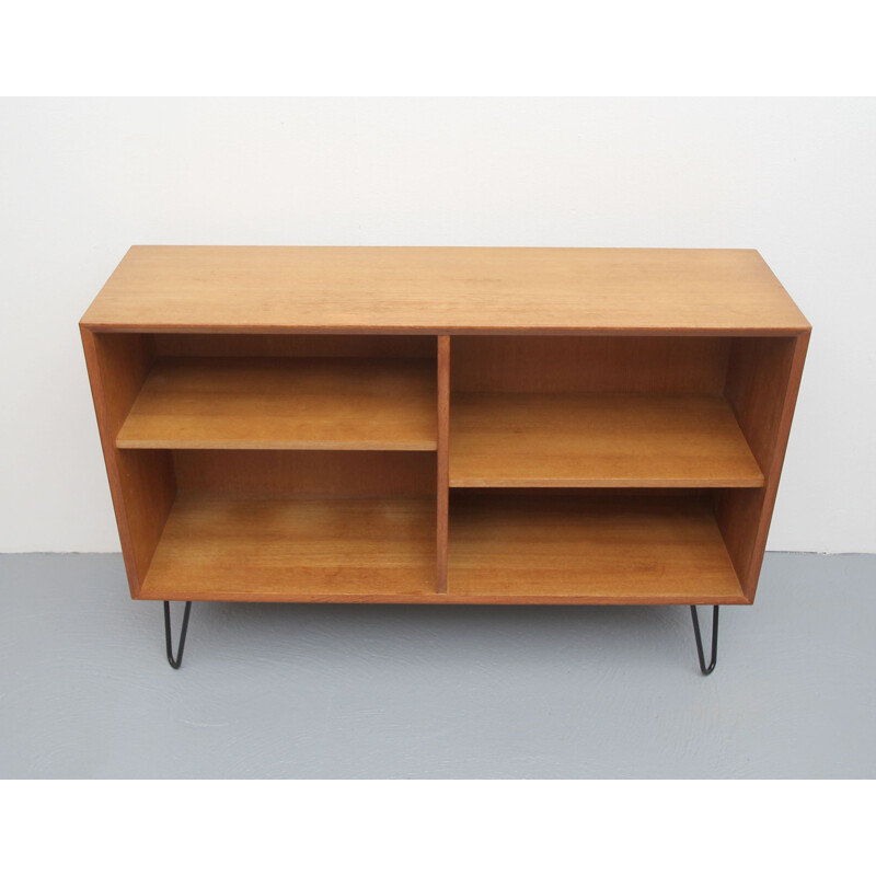 Vintage bookcase in oak with hairpin legs 1960s