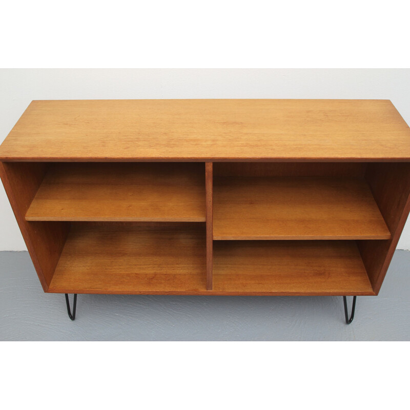 Vintage bookcase in oak with hairpin legs 1960s