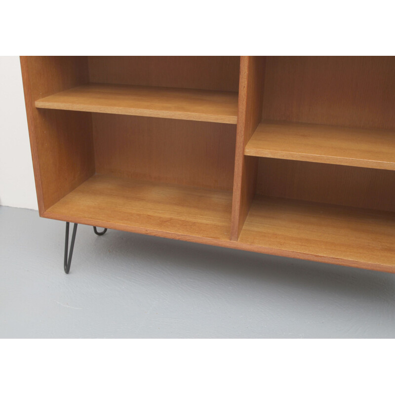 Vintage bookcase in oak with hairpin legs 1960s