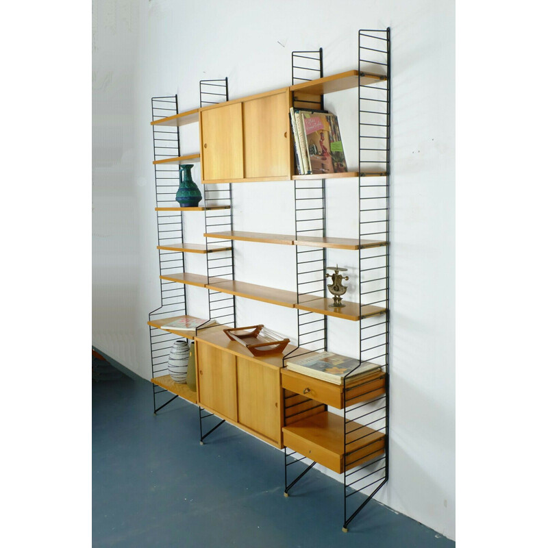 Vintage wall shelving unit string "the ladder shelf" by kajsa & nisse strinning 1952s