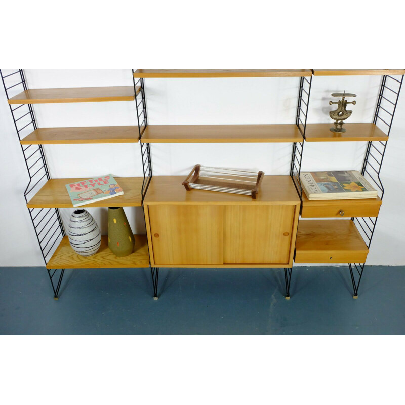 Vintage wall shelving unit string "the ladder shelf" by kajsa & nisse strinning 1952s