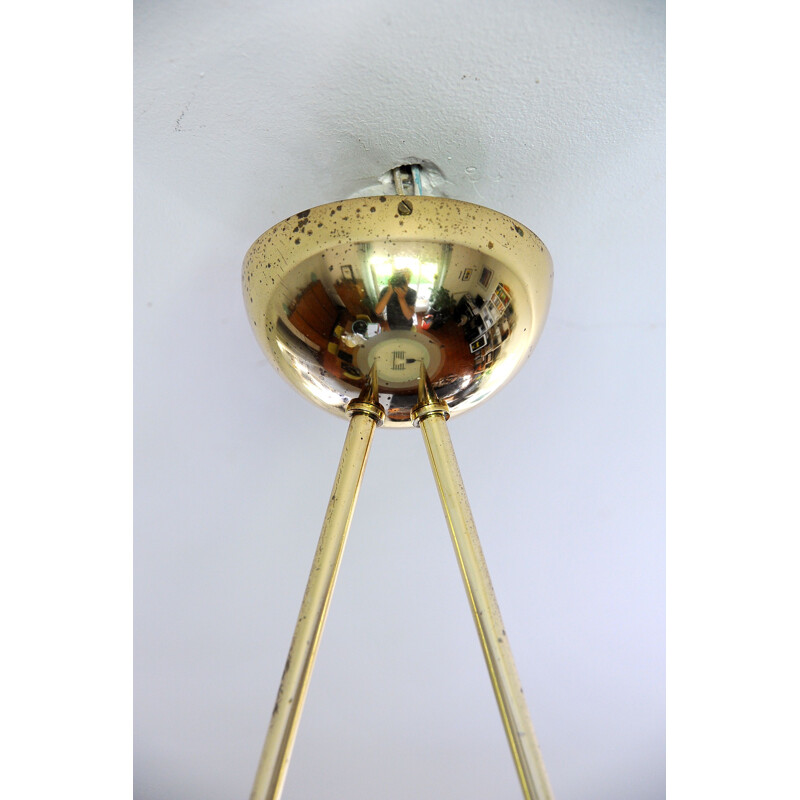 Vintage brass and glass chandelier by SCE, France 1980s
