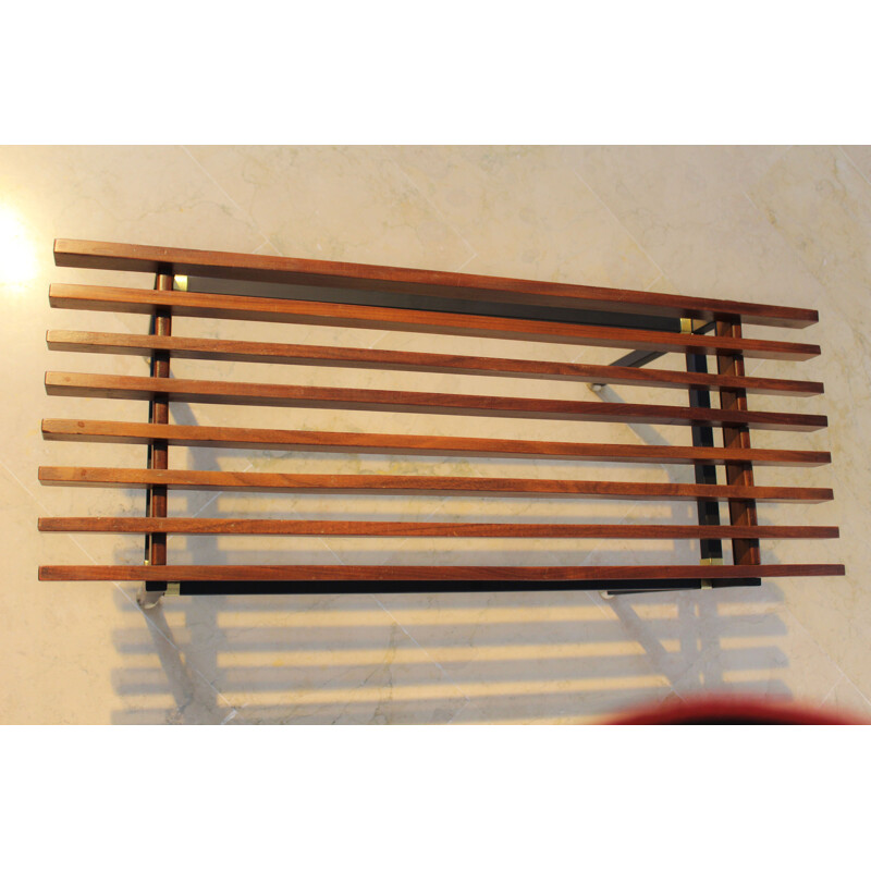 Vintage Bench with slats in solid rosewood and brass 1950s
