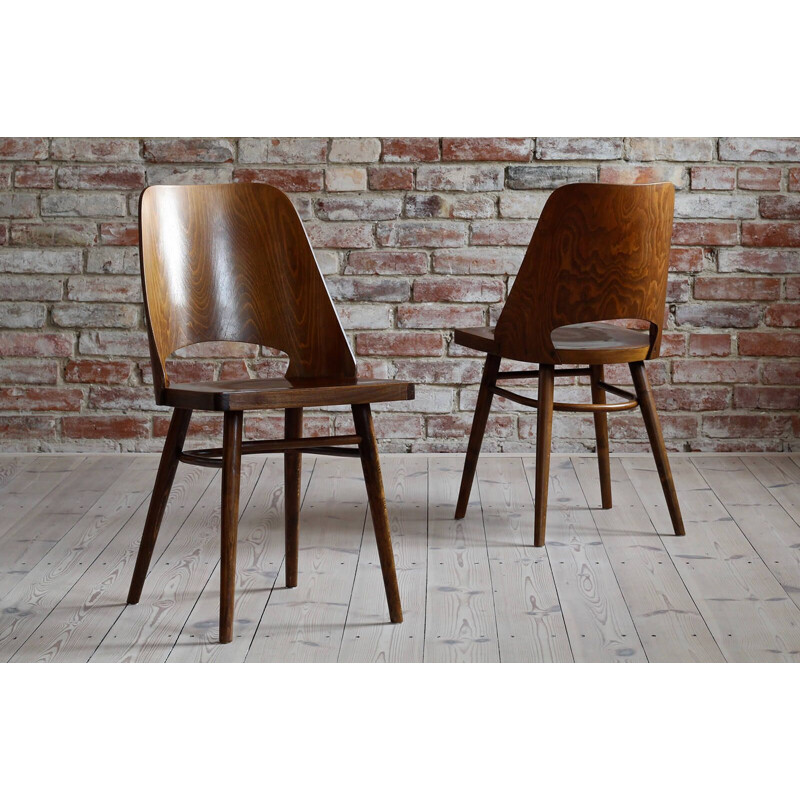 Set of 4 vintage beech veneer Dining Chairs Model 514 by Radomir Hofman for Ton