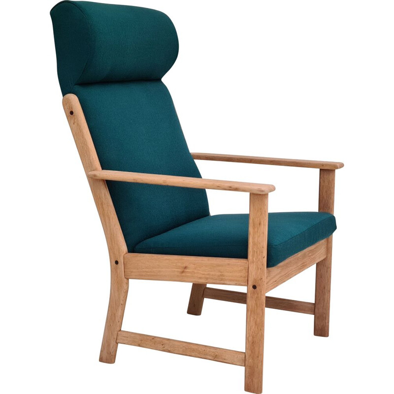 Vintage armchair furniture wool oak high-backed by Jorgen Bækmark for FDB, Danish 1970s