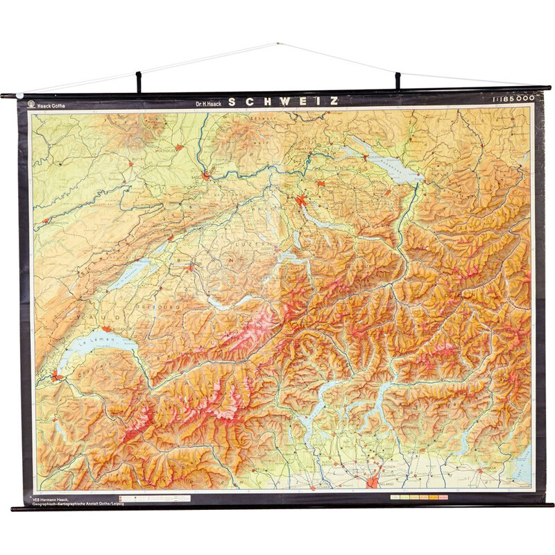 Vintage map of Switzerland by VEB Hermann Haack, Germany 1970