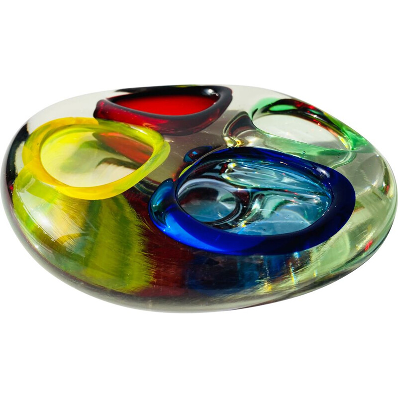 Vintage ashtray in Murano glass, 4 compartments, Italy 1970s