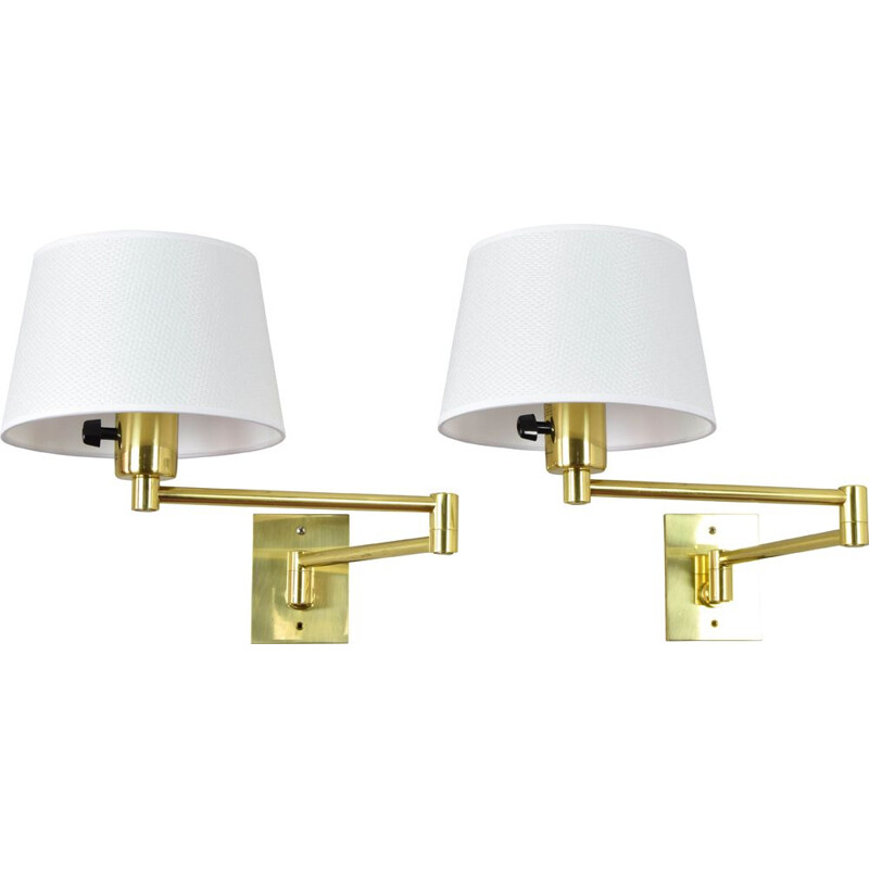 Pair of vintage Modern Swing Arm Brass Sconces by George W Hansen for Metalarte, Spanish 1960s