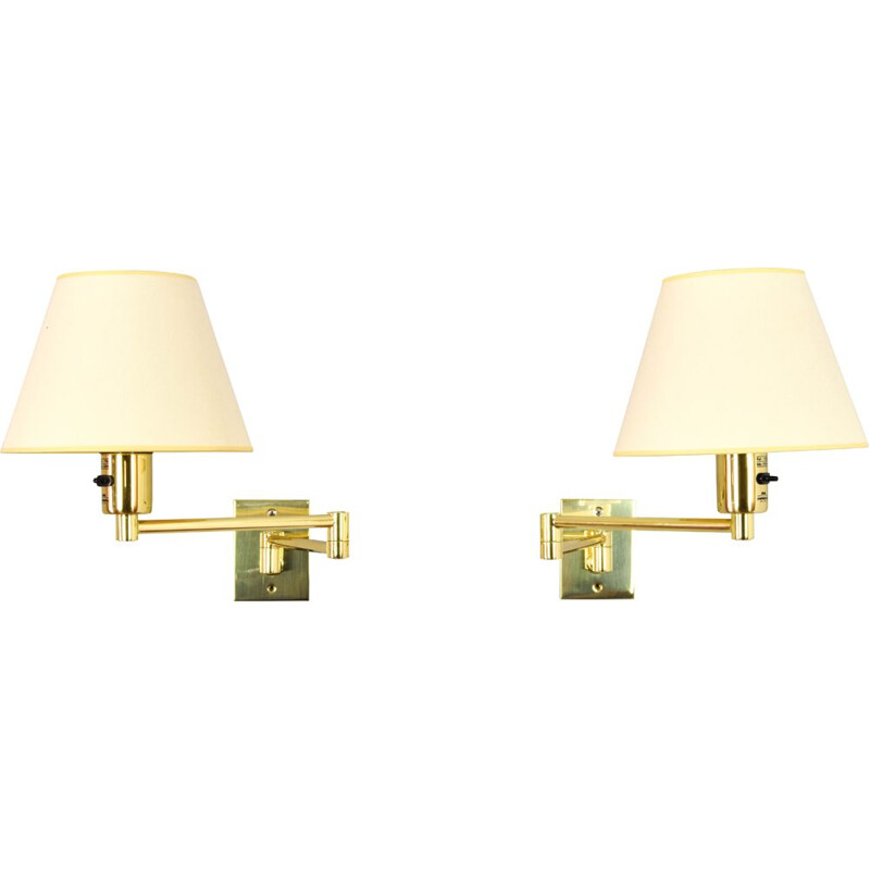 Pair of vintage Modern Swing Arm Brass Sconces by George W Hansen for Metalarte, Spanish 1960s