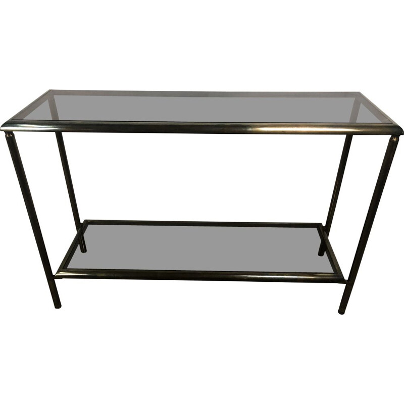 Vintage console in oxidized brass and smoked glass 1960s