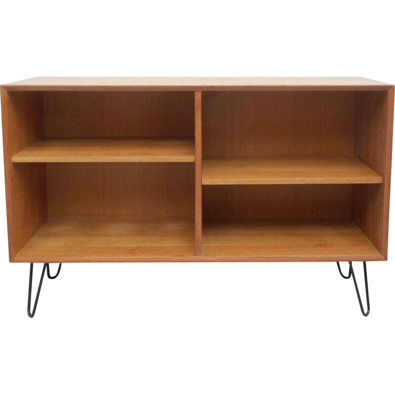 Vintage bookcase in oak with hairpin legs 1960s