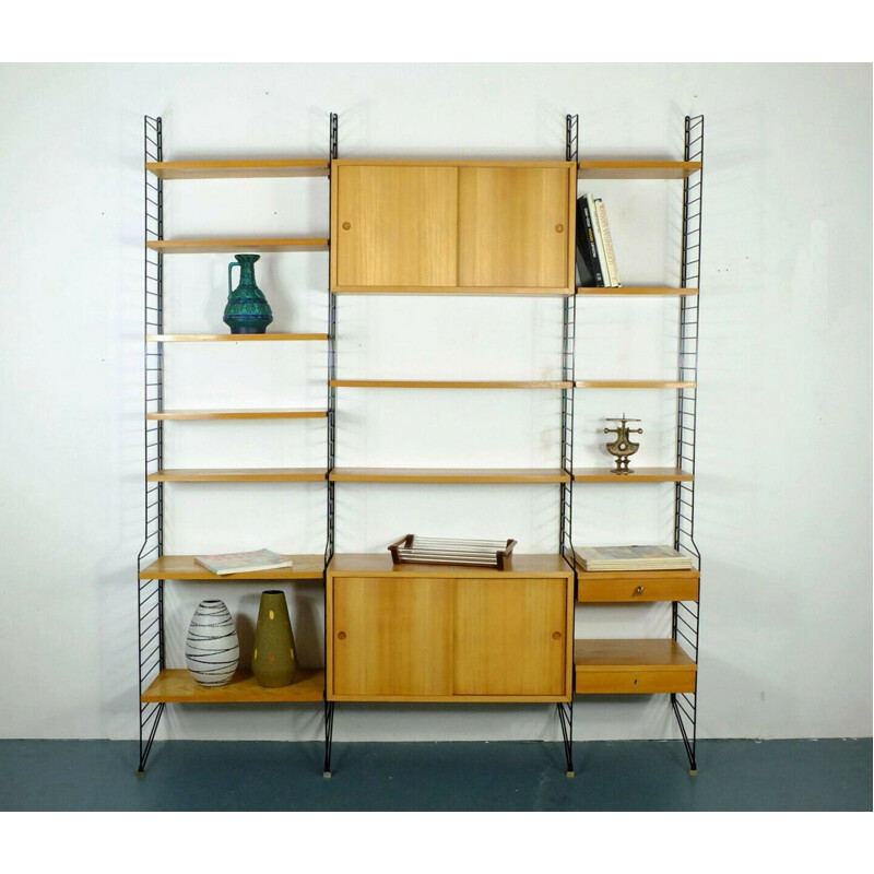 Vintage wall shelving unit string "the ladder shelf" by kajsa & nisse strinning 1952s