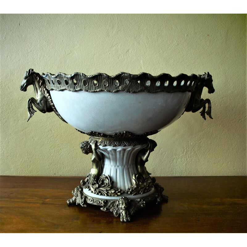 Vintage ceramic and bronze basin